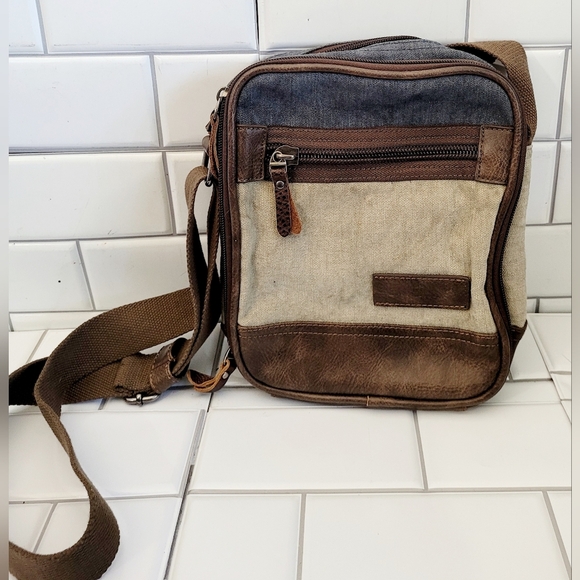 Davidnile Mens Faux Leather Canvas Crossbody Carry All Bag Adjustable Shoulder S